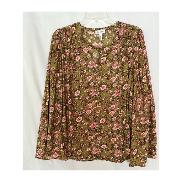 Jessica Simpson Women's Floral Boho Tunic Blouse Green Size L Botanical Bohemian - Picture 1 of 9